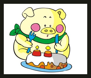 小猪开心享用美味蛋糕