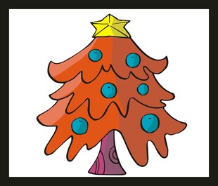 手绘橙色圣诞树插画