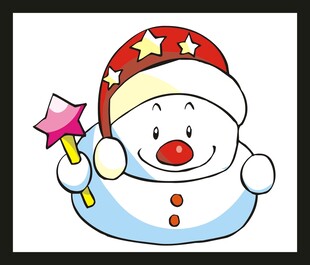 戴帽持魔杖的可爱雪人