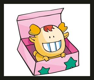 卡通小龙在粉色盒子里