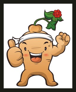 可爱卡通小人举花竖拇指