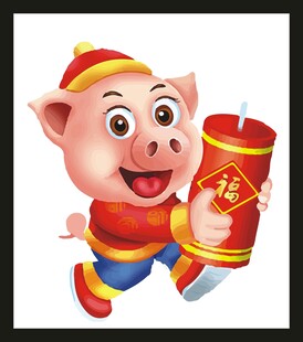 小猪贺岁手持福字鞭炮