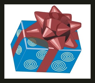 蓝色礼盒配红色蝴蝶结