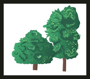 两棵葱郁树木插画