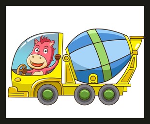 卡通搅拌车与可爱驾驶员