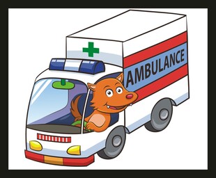 卡通小熊驾驶的救护车