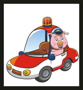 卡通小猪驾驶红色小汽车