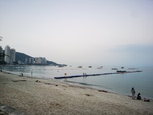 宁静海边沙滩的悠闲景致