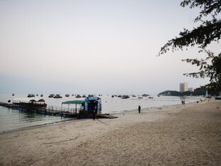 宁静海边沙滩码头景象