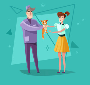 情侣共同逗弄可爱猫咪