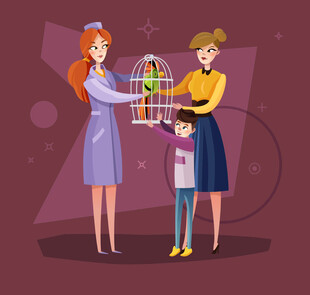 家庭选购鸟笼温馨场景