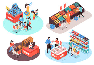 超市购物场景插画