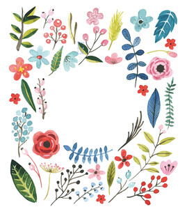 手绘多彩花卉植物图案