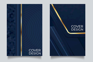 深蓝金线条封面设计模板