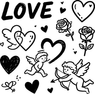 爱与丘比特手绘元素集
