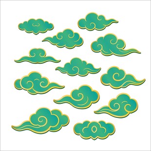 中式绿色祥云图案集合