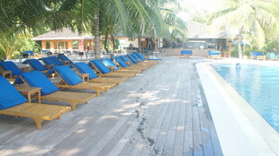 泳池边的休闲躺椅