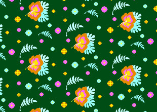 绿色背景多彩花卉图案