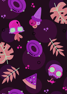 梦幻紫色卡通元素图案