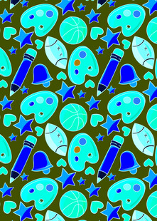 蓝绿卡通图案的趣味背景