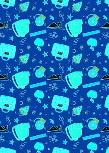 蓝色卡通图案无缝背景图