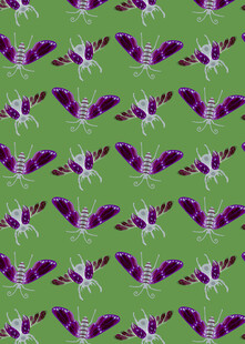 绿色背景紫色飞鸟图案