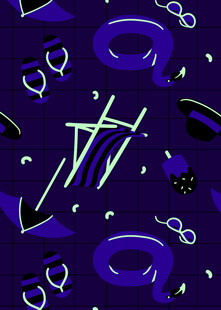 紫色背景上的多样符号图案