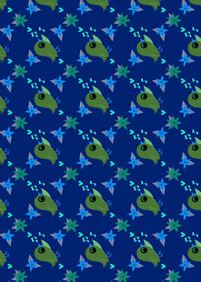 蓝色背景下的青蛙图案