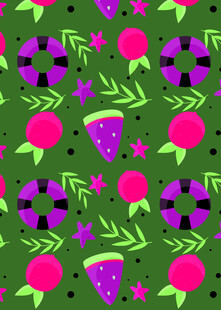 水果图案的绿色背景印花