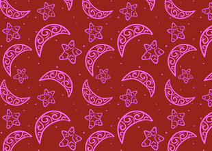 红色底粉色星月图案纹理