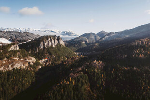 壮丽山谷森林雪山景观