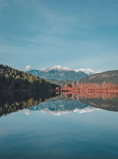 宁静湖景与远山倒影