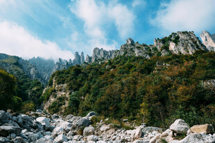 山间奇石与葱郁山林景观