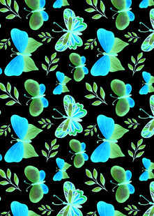 蓝绿蝴蝶绿叶图案背景