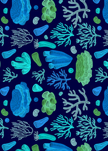 海洋生物图案的蓝色背景