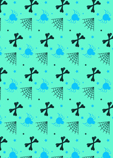 蓝绿底几何与飞鸟图案