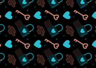 爱心钥匙图案无缝背景