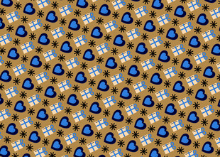 蓝黄相间几何花卉图案