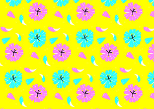 黄色底多彩花朵图案背景