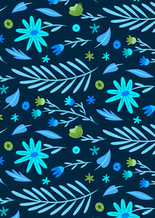 蓝色花卉枝叶图案背景