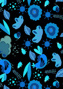 蓝色花卉海洋元素图案