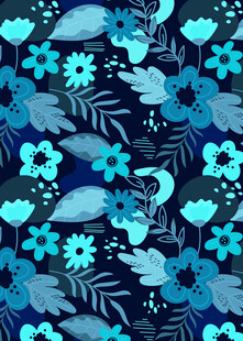蓝色花卉植物图案背景