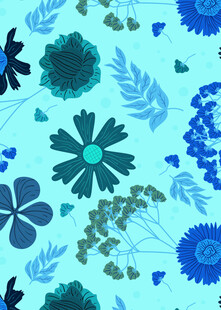 蓝调花卉植物图案背景
