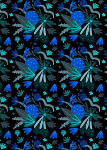 蓝绿相间的抽象花卉图案