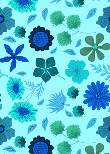 蓝绿花卉图案背景纹理