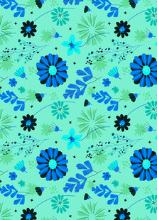 蓝绿花卉图案背景纹理