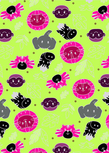 绿色底多彩骷髅花卉图案