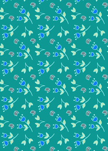 蓝花绿底清新花卉图案