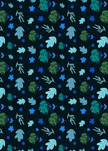 蓝色系卡通动物植物图案