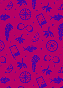 紫色图案背景的多彩装饰元素